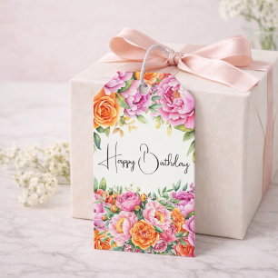Elegant Pink Peonies Floral Gift Tag