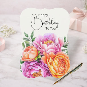 Elegant Pink Peonies Floral Happy Birthday Card
