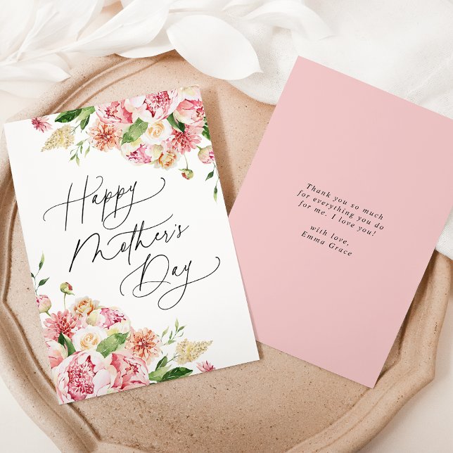Elegant Pink Peonies Happy Mother's Day Holiday Card (Creator Uploaded)