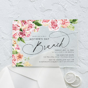 Elegant Pink Peonies Mother's Day Brunch Acrylic Invitations