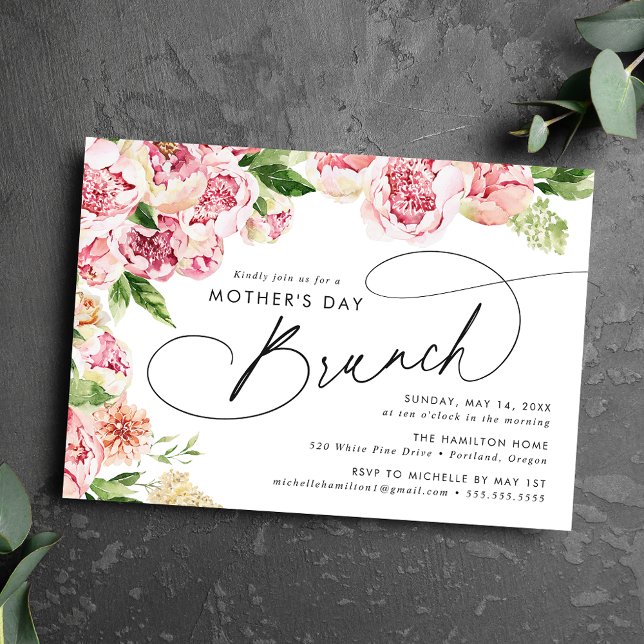 Elegant Pink Peonies Mother's Day Brunch Invitation (Creator Uploaded)