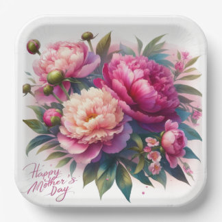 Elegant Pink Peonies Mother's Day Paper Plate