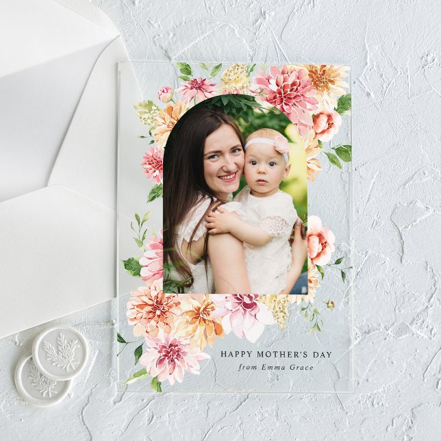 Elegant Pink Peonies Photo Mother's Day Card Acrylic Invitations (Creator Uploaded)