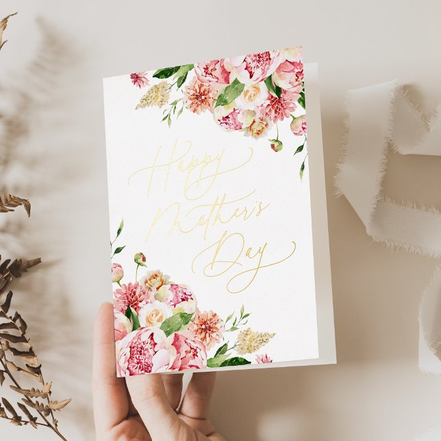 Elegant Pink Peonies Photo Mother's Day Foil Holiday Card (Creator Uploaded)
