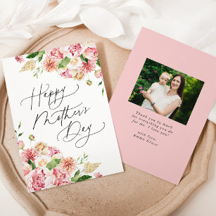 Elegant Pink Peonies Photo Mother's Day Holiday Card
