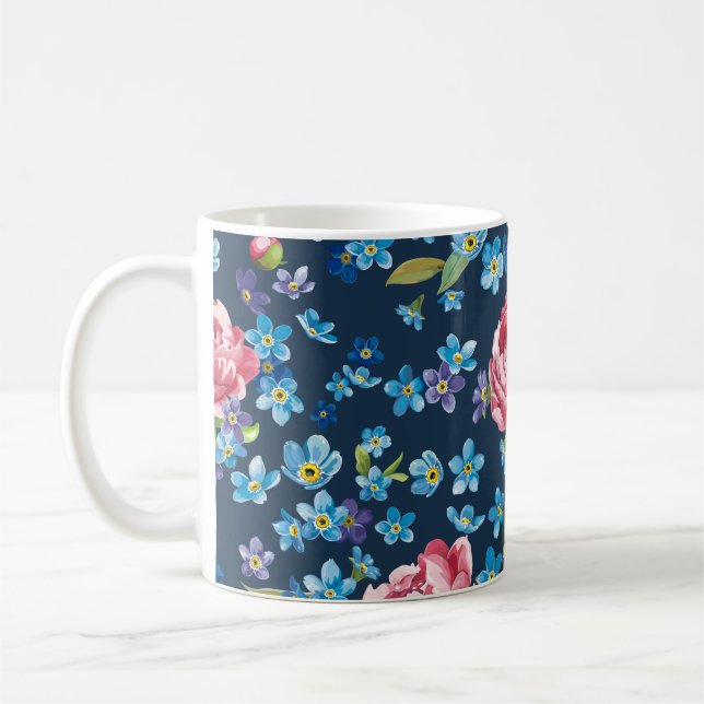 Elegant Pink Peonies Retro Background Coffee Mug (Left)