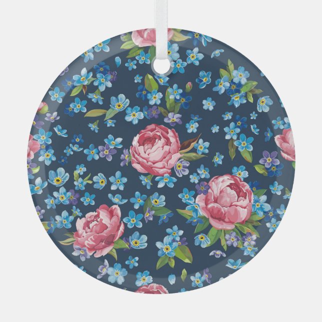 Elegant Pink Peonies Retro Background Glass Tree Decoration (Front)