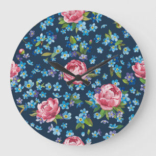 Elegant Pink Peonies Retro Background Large Clock