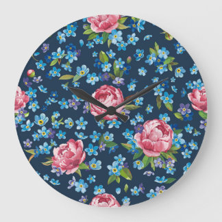 Elegant Pink Peonies Retro Background Large Clock