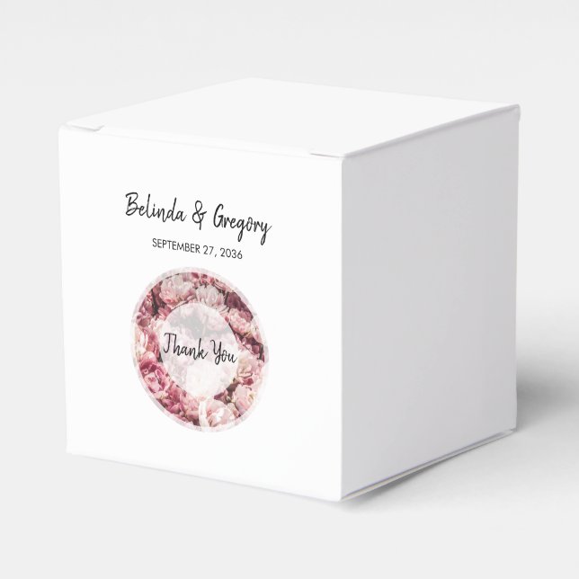 Elegant Pink Peonies Wedding  Favour Box (Front Side)