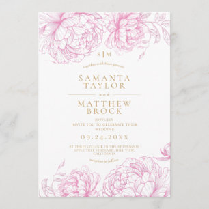 Elegant Pink Peonies Wedding Invitation