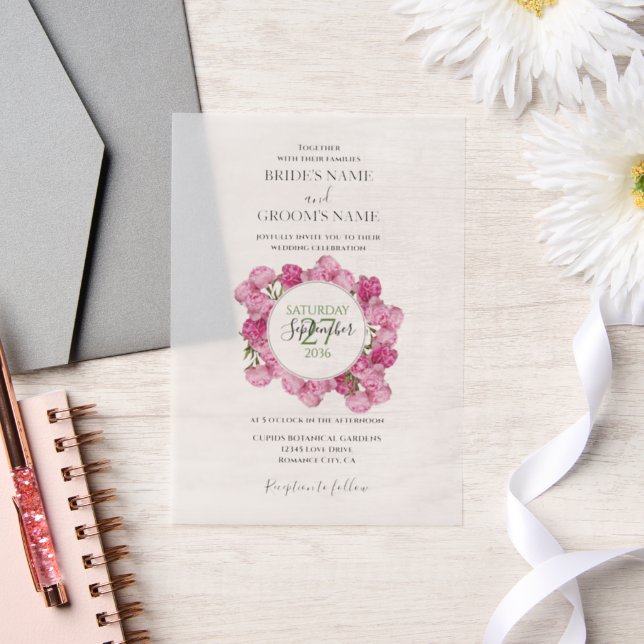 Elegant Pink Peonies Wedding Invitations (Wedding)