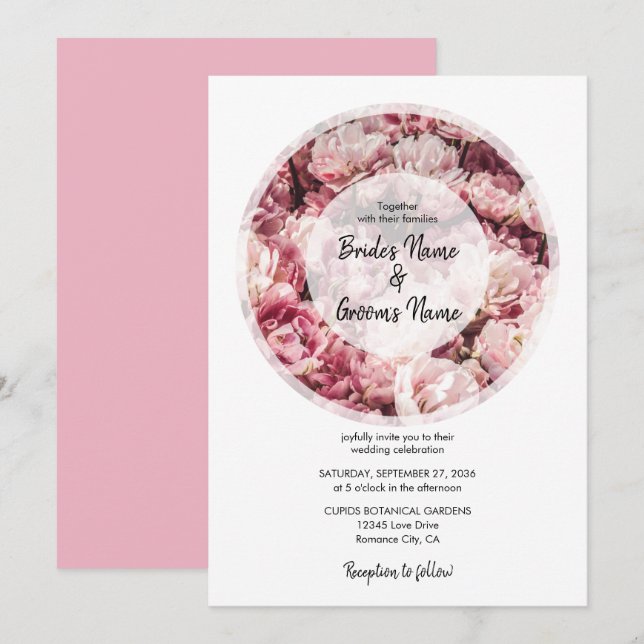 Elegant Pink Peonies Wedding Invitations (Front/Back)