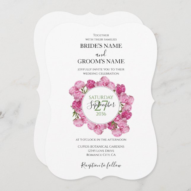 Elegant Pink Peonies Wedding Invitations (Front/Back)