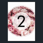 Elegant Pink Peonies Wedding Table Number<br><div class="desc">This design features a bunch of pink peony flowers. The pink tones of the peonies together with the white semi opaque circle frame encircles the table number. Peonies are a popular wedding flower selection as they add elegance and grace. A unique design ideal for a pink themed or peony inspired...</div>