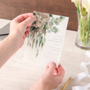 Elegant Pink Peonies Wedding  Vellum Invitations