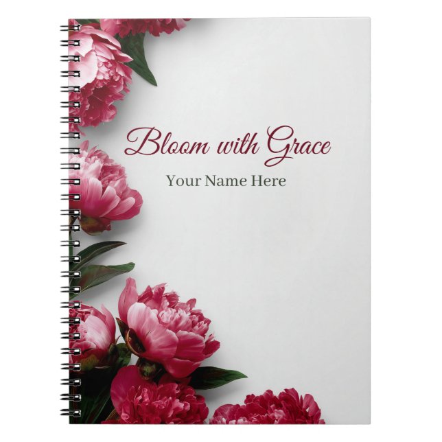 Elegant Pink Peony Bloom with Grace Personalised  Notebook (Front)