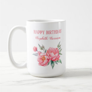 Elegant Pink Peony Botanical Birthday Coffee Mug