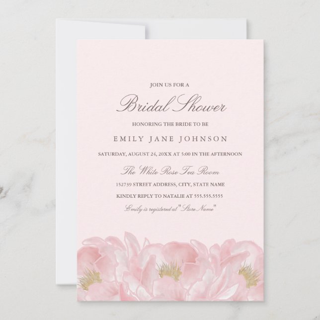 Elegant Pink Peony Bridal Shower Invitation (Front)