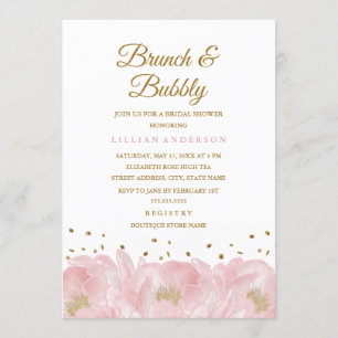 Elegant Pink Peony Brunch and Bubbly Bridal Shower Invitation