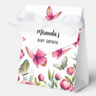 Elegant Pink Peony & Butterflies Girl Baby Shower Favour Box