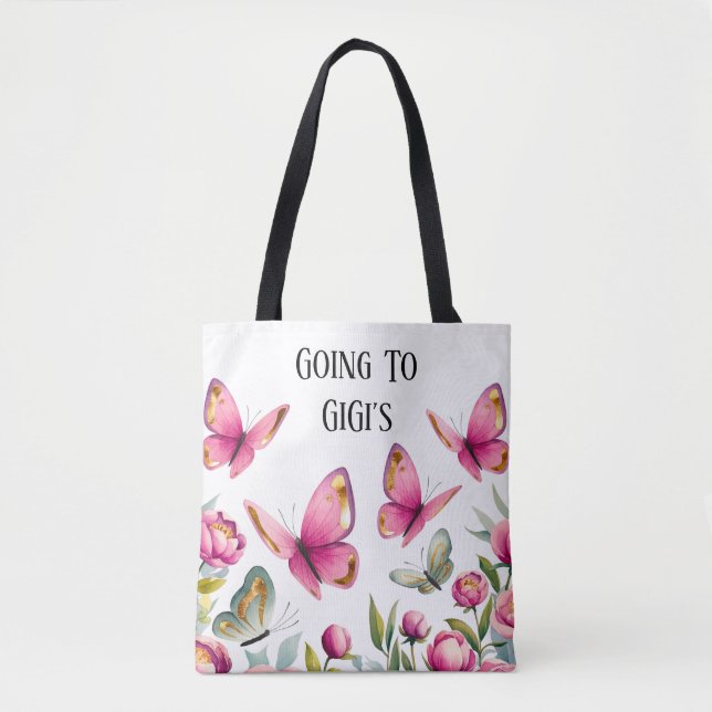 Elegant Pink Peony & Butterflies: Going To GiGi’s Tote Bag (Front)