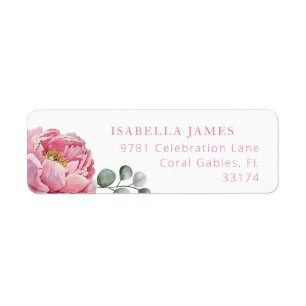 Elegant Pink Peony Floral and Greenery Return Addr