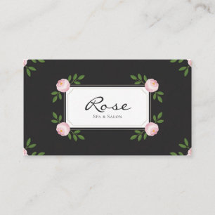 Elegant Pink Peony Floral Black Business Card