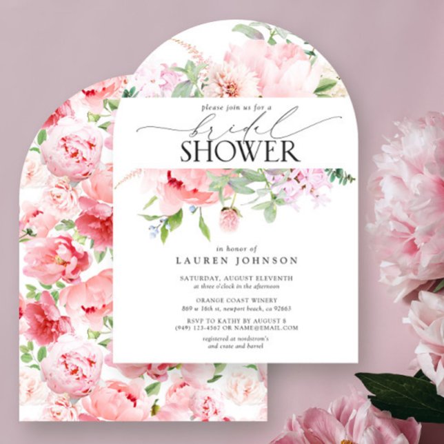 Elegant Pink Peony Floral Calligraphy Shower Invitation (Creator Uploaded)