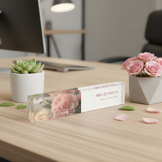 Elegant Pink Peony Floral Custom Florist Business Nameplate
