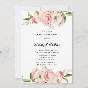 Elegant Pink Peony Floral Engagement Party Invitation