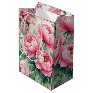 Elegant Pink Peony Floral Medium Gift Bag