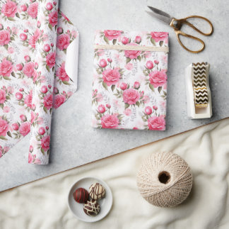Elegant Pink Peony Floral Wrapping Paper