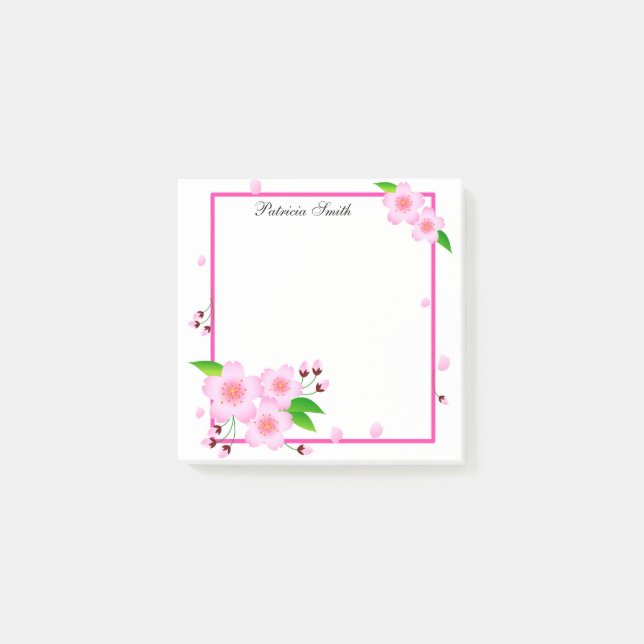 Elegant Pink Peony Flower Personalised Post-it Notes (Front)