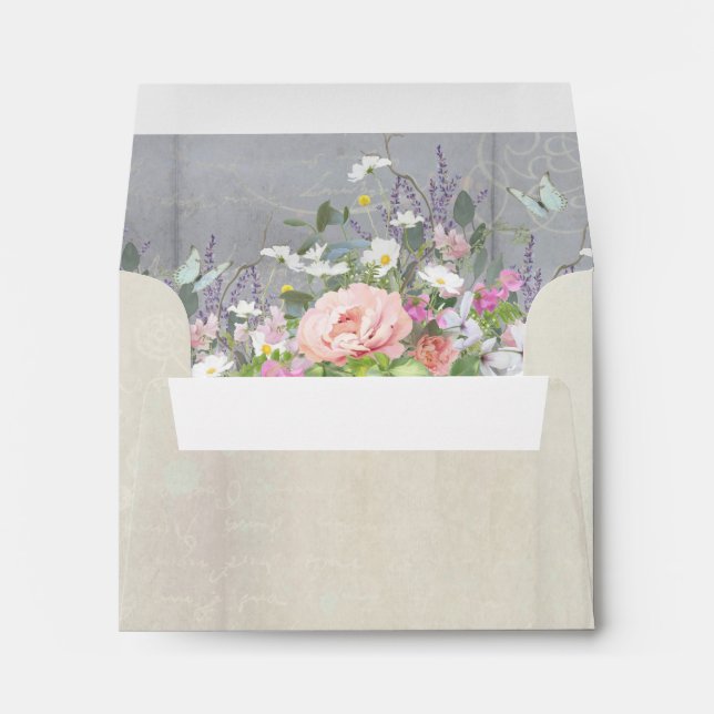 Elegant Pink Peony Flower w Foliage Rustic Wood Envelope (Back (Bottom))