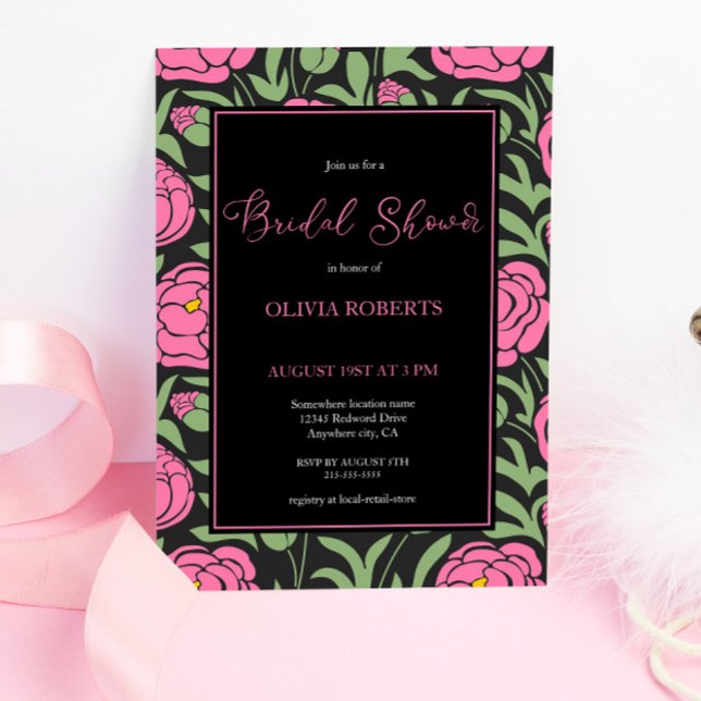 Elegant Pink Peony Flowers Bridal Shower Invitation (Creator Uploaded)