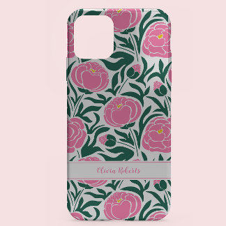 Elegant Pink Peony Flowers Personalised iPhone 14 Case