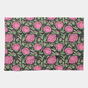 Elegant Pink Peony Flowers Tea Towel