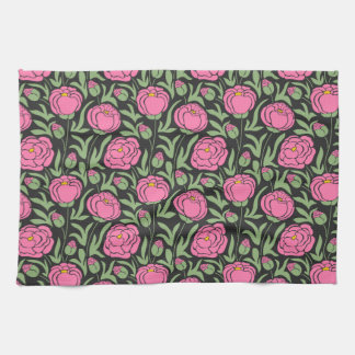 Elegant Pink Peony Flowers Tea Towel