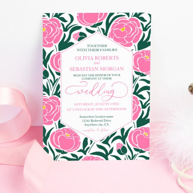 Elegant Pink Peony Flowers Wedding Invitation (Creator Uploaded)
