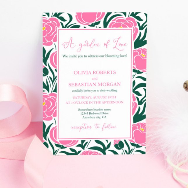 Elegant Pink Peony Flowers Wedding Invitation (Creator Uploaded)