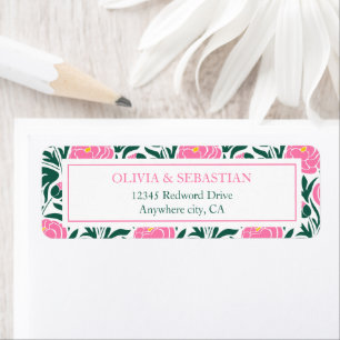 Elegant Pink Peony Flowers Wedding Return Address