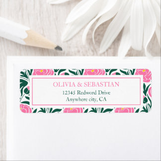 Elegant Pink Peony Flowers Wedding Return Address