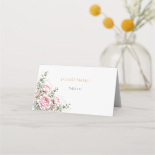 Elegant Pink Peony Gold Geometric Folding Wedding Place Card