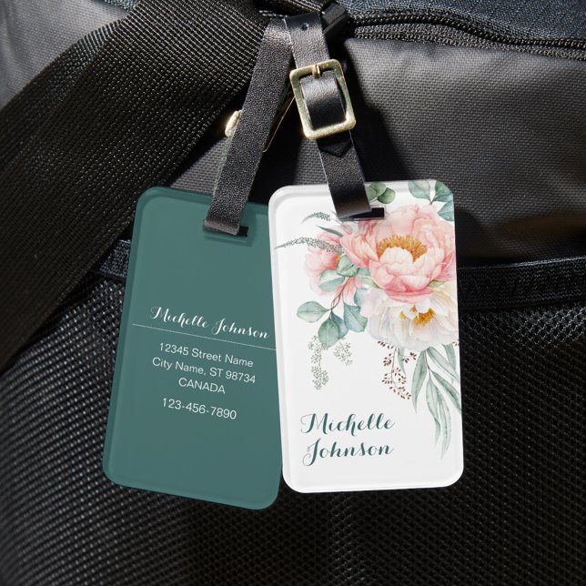 Elegant Pink Peony Luggage Tag (Creator Uploaded)