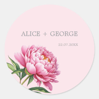 Elegant Pink Peony Modern Sophisticated wedding Classic Round Sticker