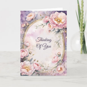 Elegant Pink Peony Oval Frame Thinking of You Card