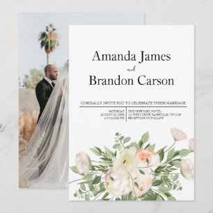 Elegant Pink Peony Photo Wedding Invitation
