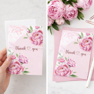 Elegant Pink Peony Thank You Card
