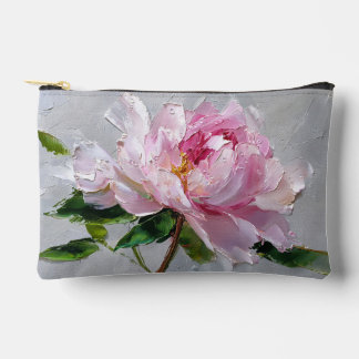 Elegant Pink Peony Thick Impasto Oil Painting Accessory Pouch